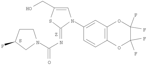 1-Pyrrolidinecarboxamide, 3-fluoro-N-[5-(hydroxymethyl)-3-(2,2,3,3-tetrafluoro-2,3-dihydro-1,4-benzodioxin-6-yl)-2(3H)-thiazolylidene]-, [N(Z),3S]-